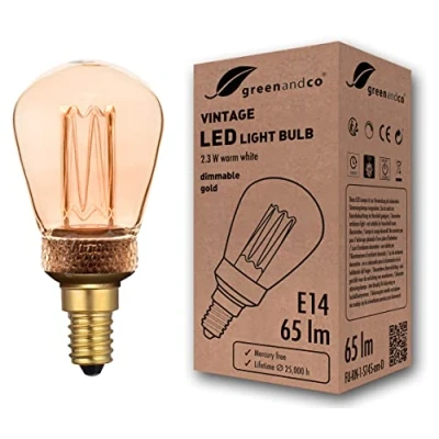 Afbeelding van greenandco® dimbare Vintage Design LED lamp in retro stijl voor sfeerverlichting E14 ST45 Edison lamp, 2,3W 65lm 1800K extra warm wit 320 230V flikkervrij