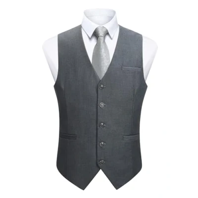 Afbeelding van Enlision Gilet voor heren, formele effen giletjes bruiloft, kleur smoking, smokingjas, zakelijk pak, vest met zakken XS 4XL, grijs 1, L