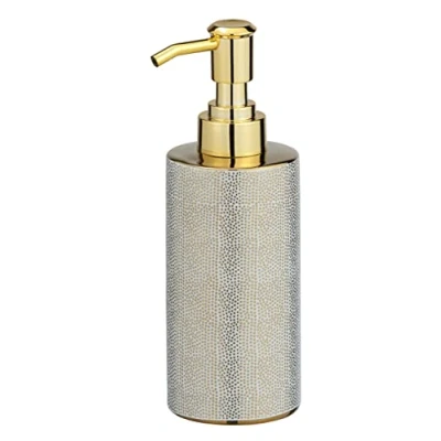 Afbeelding van WENKO Zeepdispenser Nuria, navulbare zeepdoseerder voor vloeibare zeep en lotion van hoogwaardig keramiek met luxueus gestructureerd oppervlak in goud/wit, 7,5 x 18,7 6,5 cm, inhoud 300 ml