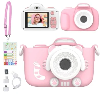 Afbeelding van myFirst camera 3 Mini Voor kinderen Kerstverjaardagscadeau jongens meisjes van 4 15 jaar reizen met extra selfie lens 12 MP HD videocamera gratis schokbestendige hoes (Roze)