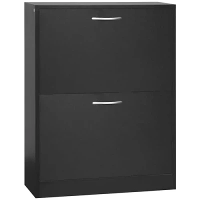 Afbeelding van HOMCOM schoenenkast afmetingen 60L x 24B 80H cm 2 klapdeuren zwart