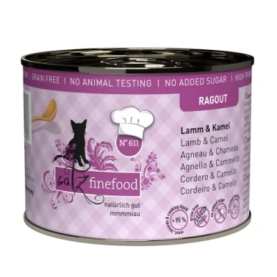 Afbeelding van catz finefood Ragout N 611 natvoer voor katten met lam &amp; kameel, fijn voedsel, in saus zonder granen en suiker een hoog vleesgehalte, 6 x 190 g blik