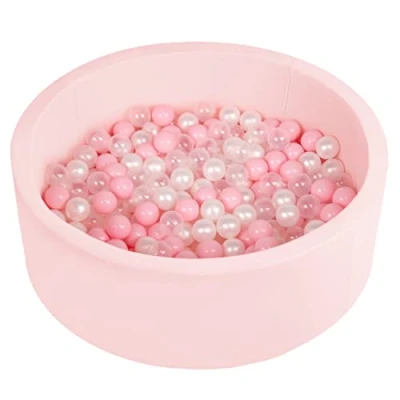 Afbeelding van SELONIS Zacht en rond ballenbad voor kinderen, 90 x 30 cm, met 300 ballen, roze/lichtroze/parels/transparant