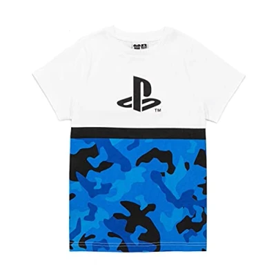 Afbeelding van PlayStation Kids T shirt Camo Jongens Blauw Wit Logo Game Korte Mouw Top 11 12 jaar