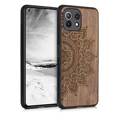 Afbeelding van kwmobile telefoonhoesje geschikt voorXiaomi 11 Lite (5G) NE / Mi Hoesje met bumper walnoothout In donkerbruin Opkomende Zon design