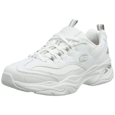 Afbeelding van Skechers D&#039;Lites 4.0 Fresh Diva Sneaker voor dames, Witte lederen mesh grijze rand, 39.5 EU