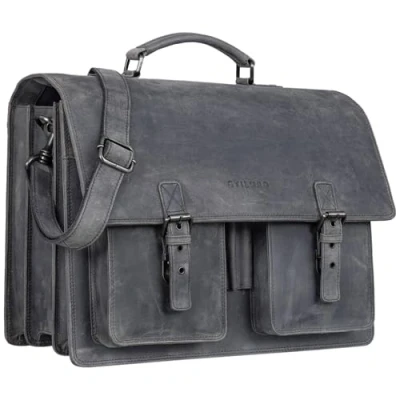 Afbeelding van STILORD &#039;Anton&#039; Aktetas Heren Leer Schoudertas Groot Vintage met Laptopvak 15,6 inch Lederen Tas Laptoptas Business Tassen Echt Leder, Kleur:carbon grijs