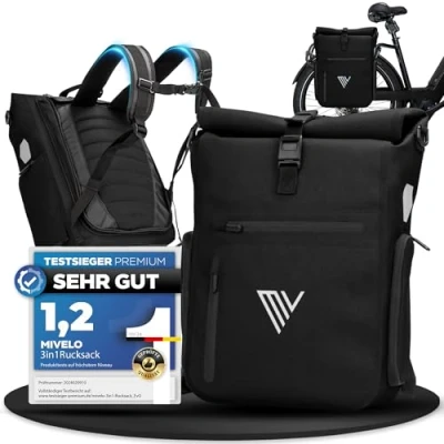 Afbeelding van MIVELO 3 in 1 fietstas voor bagagedrager, rugzak en bagagedragertas achter, 15 seconden omgebouwd, fietsrugzak, 100% waterdicht, tas fiets incl. laptopvak (zwart)