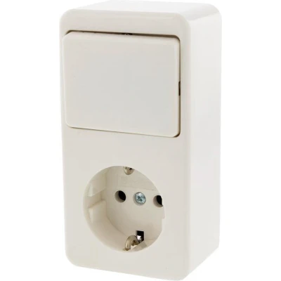 Afbeelding van Stopcontact met schakelaar Berker (Opbouw, Randaarde, Wissel, Wit)