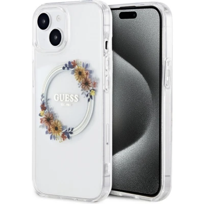 Afbeelding van Guess Glossy Ring Back Case (MagSafe Compatible) Apple iPhone 15 (6.1&quot;) Transparant