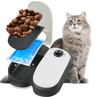 Afbeelding van Pawise Automatische Pet Feeder 300ml 2 Maaltijden Voedsel Dispenser Getimede Kom voor Honden Katten 27x7x24cm