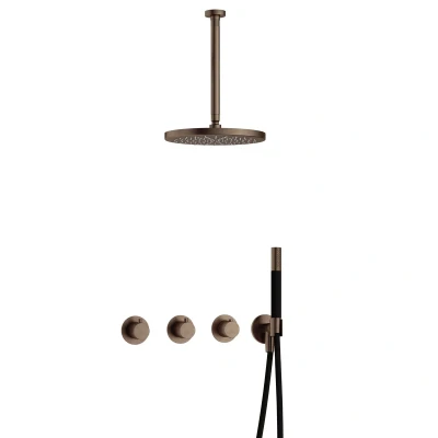 Afbeelding van Hotbath Cobber Regendoucheset IBS70 Verouderd Messing Staaf handdouche 30cm Hoofddouche Plafondbuis Handouche met wandhouder