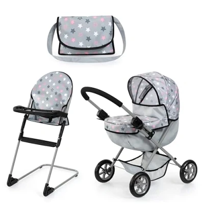 Afbeelding van Bayer Design 13707AB Poppenwagen set, opvouwbaar, zachte handgreep, met kinderstoel, tas