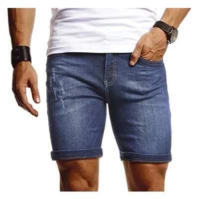 Afbeelding van Leif Nelson Heren Jeans Shorts Broeken Broek LN 1397, Donkerblauw, 29W