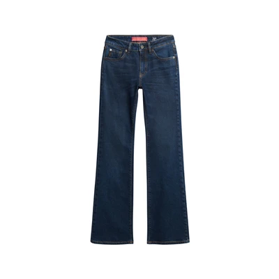 Afbeelding van Slimfit Jeans met Middelhoge Taille en Wijduitlopende Pijpen Donkerblauw Grootte: 32/32
