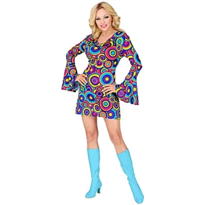 Afbeelding van Widmann Hippie Kostuum Blauwe Bellen Bubbels Jaren 70 Vrouw Blauw, Multicolor XS Carnavalskleding Verkleedkleding