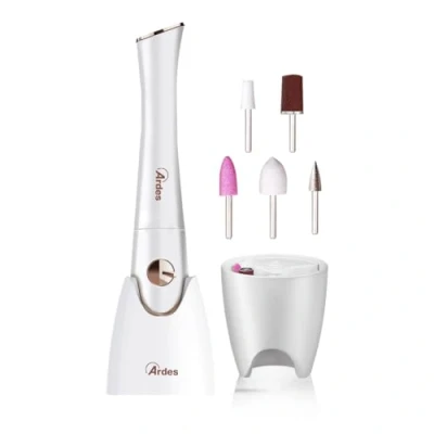 Afbeelding van ARDES Goldye Manicure pedicureset met lamp voor het drogen van nagellak, nagelvijl, professionele nagelset, 5 verwisselbare borstelopzetstukken, ideaal op reis of als cadeau