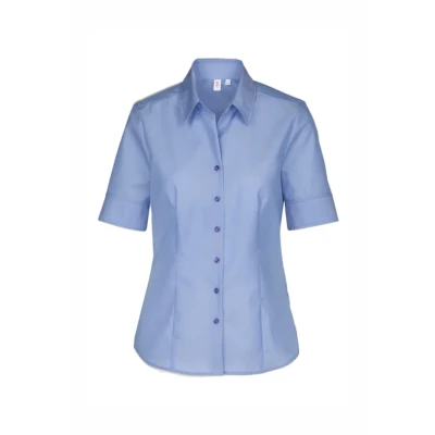Afbeelding van Seidensticker Damesblouse City blouse hemdblouse regular fit korte mouwen uni 100% katoen, middenblauw (080605), 42