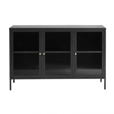 Afbeelding van Nordic Home Olan glazen dressoir 130 cm zwart Metaal