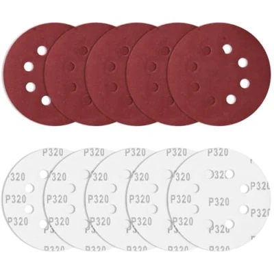Afbeelding van 10 stuks schuurpapier 125 mm klittenband 320 korrel, Bolatus schuurschijven ronde excentrische schuurmachine 8 gaten schuurbladen voor het ontbramen en slijpen van soldeerpunten