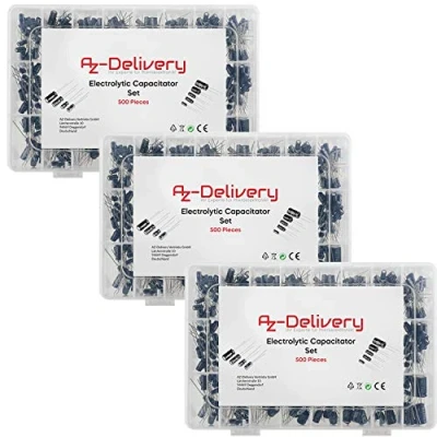 Afbeelding van AZDelivery 3 x 0.1uF 1000uF, 24 Waarden Aluminium Elektrolytische Condensatoren (500 stuks) compatibel met Arduino inclusief E Book!