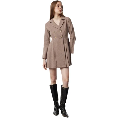 Afbeelding van Trendyol Bruine Geplooide Mini Geweven Jurk Met Knopen Twoaw24El00338