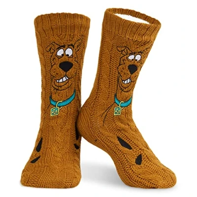 Afbeelding van Scooby Doo! Grappige sokken voor heren, knuffelsokken heren met ABS antislip stoppernoppen en Sherpa fleece, bruin, One size