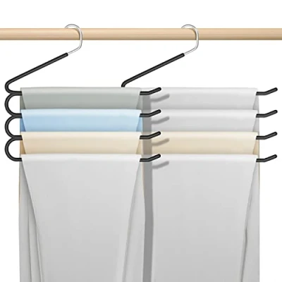 Afbeelding van devesanter Broekhanger voor jeans, broekhanger, roestvrij staal, antislip, ruimtebesparend, stropdassen, sjaals, handdoeken, kleding (3 stuks zwart
