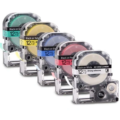 Afbeelding van Labelwell 5x vervanging voor Epson LC 4WBN9/LC 4LBP9/LC 4RBP9/LC 4YBW9/LC 4GBP9 LabelWorks LW 300L 400 600P 500 LM 700 900P 300 1000P labelapparaat (12 mm x 8 m, 1/2&#039; 26.2&#039;)