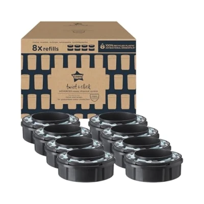 Afbeelding van Tommee Tippee Twist and Click Advanced Luieremmer, originele navulcassettes, exclusief pakket van 8, voor eenvoudig bijvullen en geweldige waarde