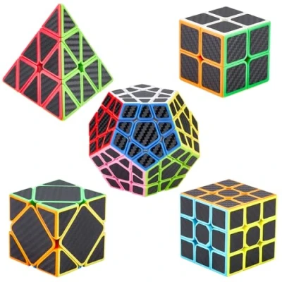 Afbeelding van Coolzon Magic Cube Speed Puzzel Cubes 5 Pack Pyraminx + Megaminx 2x2x2 3x3x3 Skewb in Giftbox Koolstofvezel Sticker, Zwart