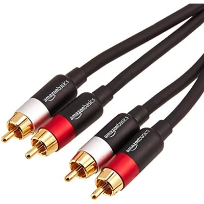 Afbeelding van Amazon Basics 2 RCA audiokabel voor versterker, actieve luidsprekers of subwoofer met vergulde stekkers, 1,22 meter, zwart