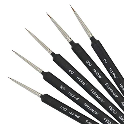 Afbeelding van Repino Rotmarder kunstenaarskwastenset voor nageldecoratie aquarel, acryl, olie maten 10/0, 5/0, 4/0, 000 en 00