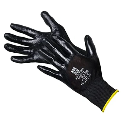 Afbeelding van Polyester fijn gebreide handschoen nitril coating KAT II 12 paar dun zwart Gr. 10