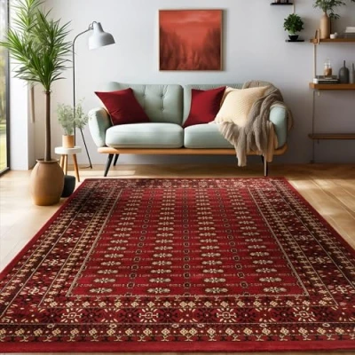 Afbeelding van Laagpolig vloerkleed, Oosters ontwerp, Vloerkleed Rood, 200 x 290 cm, Tapijten in oosterse stijl, Tapijt woonkamer