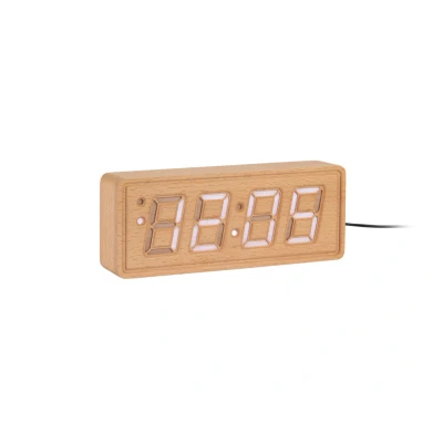 Afbeelding van Karlsson Wekker Solid Wood Engraved Licht Hout 18x4,5x8cm Nice thingZ alarmklok