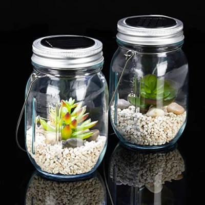 Afbeelding van Relaxdays solarlamp glas set van 2 stuks weckpot windlicht balkon sfeerlicht