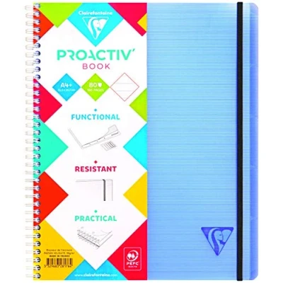 Afbeelding van Clairefontaine 328176C Set van 5 Linicolor Proactiv&#039;Book schriften A4+ 22,5x29,7 160 geperforeerde 4 gaten en gelijnd met marge pagina&#039;s 90g wit pappier Polypropyleen kaft Willekeurige kleuren