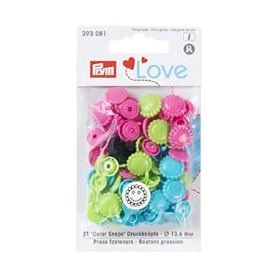 Afbeelding van Prym Love Polyoxymethyleen Roze/Appelgroen/Turquoise (13.6mm) Bloem Drukknopen 21 Stukken