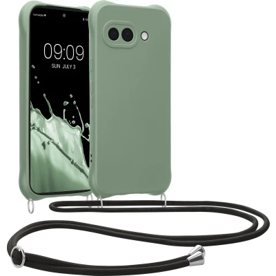Afbeelding van kwmobile telefoonhoesjegeschikt voor Google Pixel 9a Hoesje van siliconen met telefoonkoord In grijsgroen