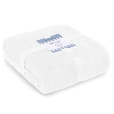 Afbeelding van AmeliaHome Knuffeldeken 70x150 cm delicate stiksels Sherpa lamsvel look woondeken Shleepy wit