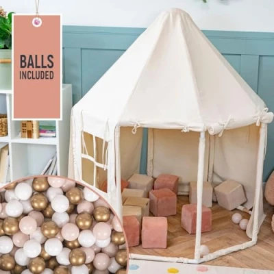 Afbeelding van KiddyMoon Speeltent, kindertent met 400 ballen, opvouwbaar, voor kinderen, paviljoen, vormend kinderhuis, gemakkelijk te monteren om spelen, binnen en buiten