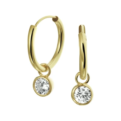 Afbeelding van Schitterende 14 Karaat Gouden Oorhangers met Hanger Zirkonia Oorbellen Briljant