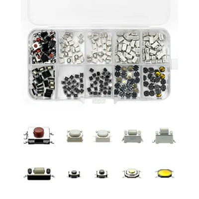 Afbeelding van QWORK® 250 stuks microschakelaar 10 waarden, tactiele drukschakelaar, microschakelaar, met plastic doos, voor autosleutels
