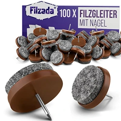 Afbeelding van Filzada® 100x viltglijders nagels Ø 24 mm (bruin) professionele meubelglijders/stoelglijders vilt om te spijkeren
