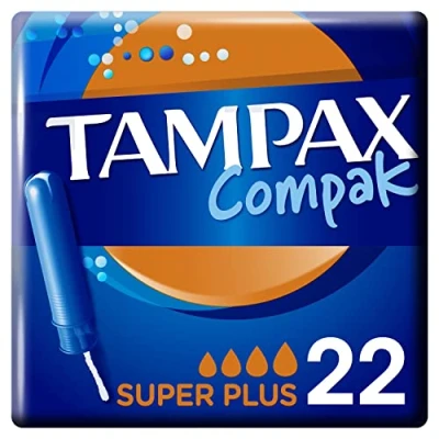 Afbeelding van Tampax Compak, tampons met applicator Super Plus, 22 afzonderlijke hoezen, overvloedige stroom, zonder geur en kleurstoffen, getest onder gynaecologische controle, bescherming comfort tijdens je menstruatie