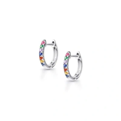 Afbeelding van Amberta Lumini Dames 925 Sterling Zilveren Regenboog Hoepeloorbellen: Veelkleurige Oorringen 10 mm