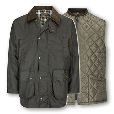 Afbeelding van Walker and Hawkes Greendale Gewatteerde 3 1 jas voor mannen 100% gewaxt katoen Olijfgroen 3XL
