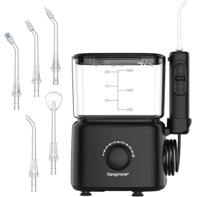 Afbeelding van Sawgmore Elektrische tussendoorreiniger met 10 instelbare drukniveaus, 600 ml inhoud, orale irrigator 5 multifunctionele sproeipunten voor thuis (zwart)