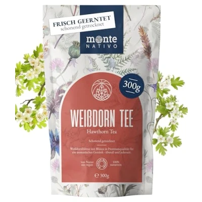 Afbeelding van meidoorn thee Monte Nativo (300 g) voorzichtig gedroogd meidoornbladeren op elk moment 100% zuiver en natuurlijk meidoornthee als kruidenthee, ijsthee of cadeau